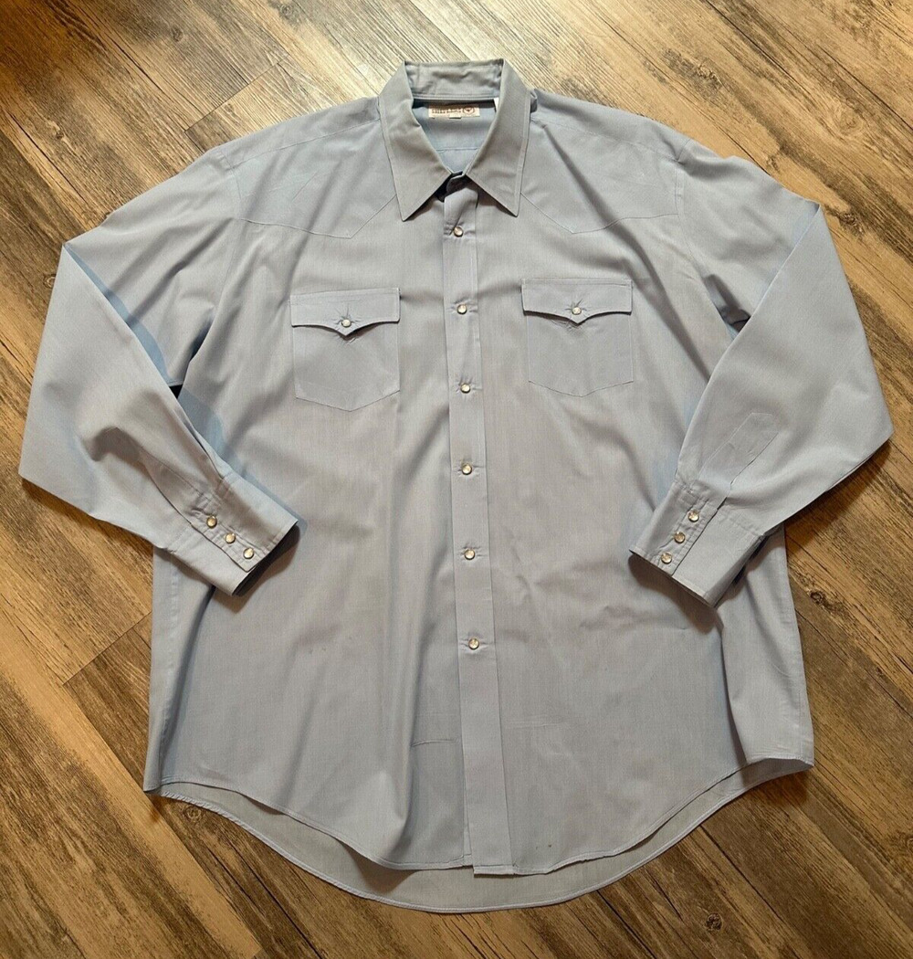 VTG Sheplers Western Shirt Mens 38 Blue Pearl Snap Cowboy Rockabilly Initials